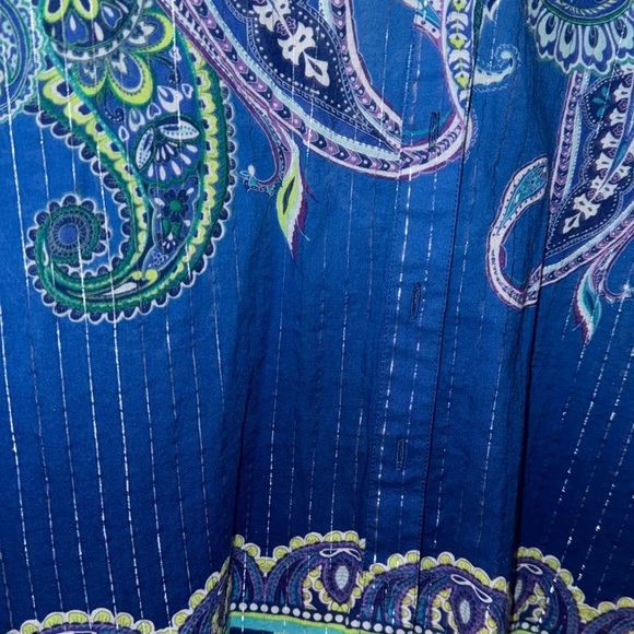 Chicos Size 3 (XL) Blue Green Purple Paisley w/delicate threads of silver - Picture 2 of 5